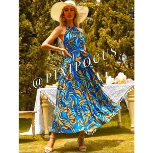 NWOT ZARA PRINTED HALTER DRESS 100% COTTON